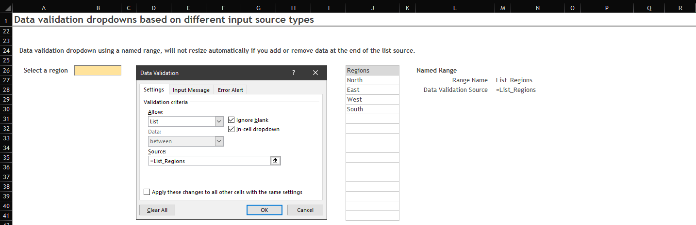 Data validation dropdown example 2