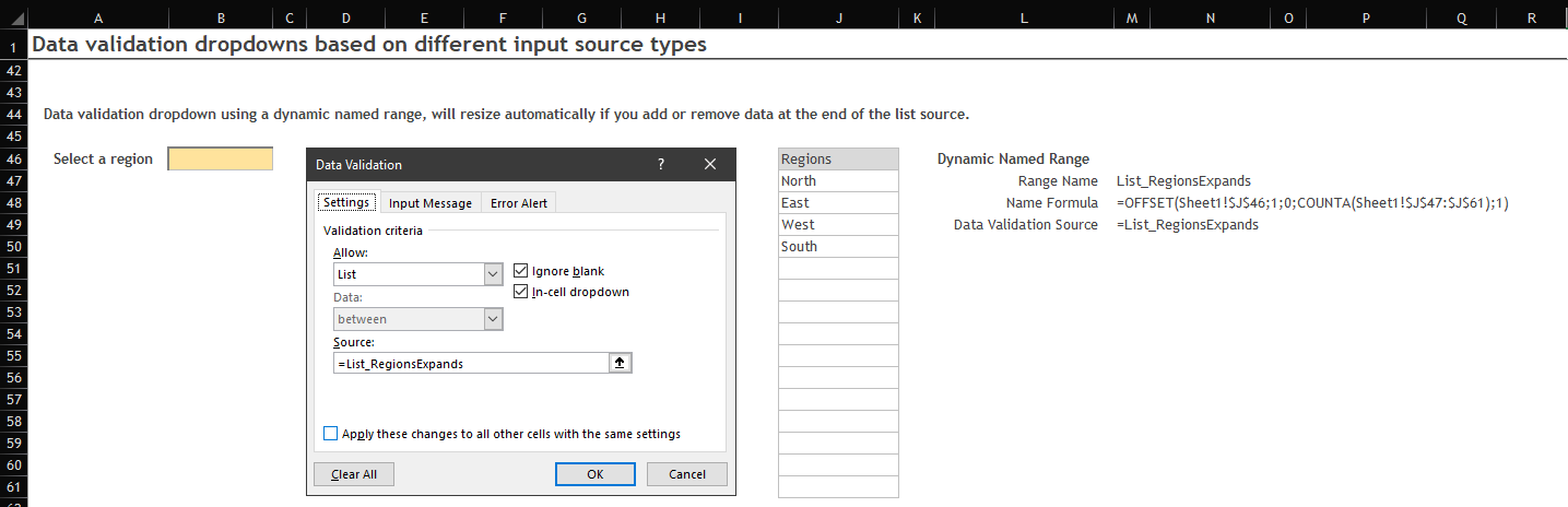 Data validation dropdown example 3